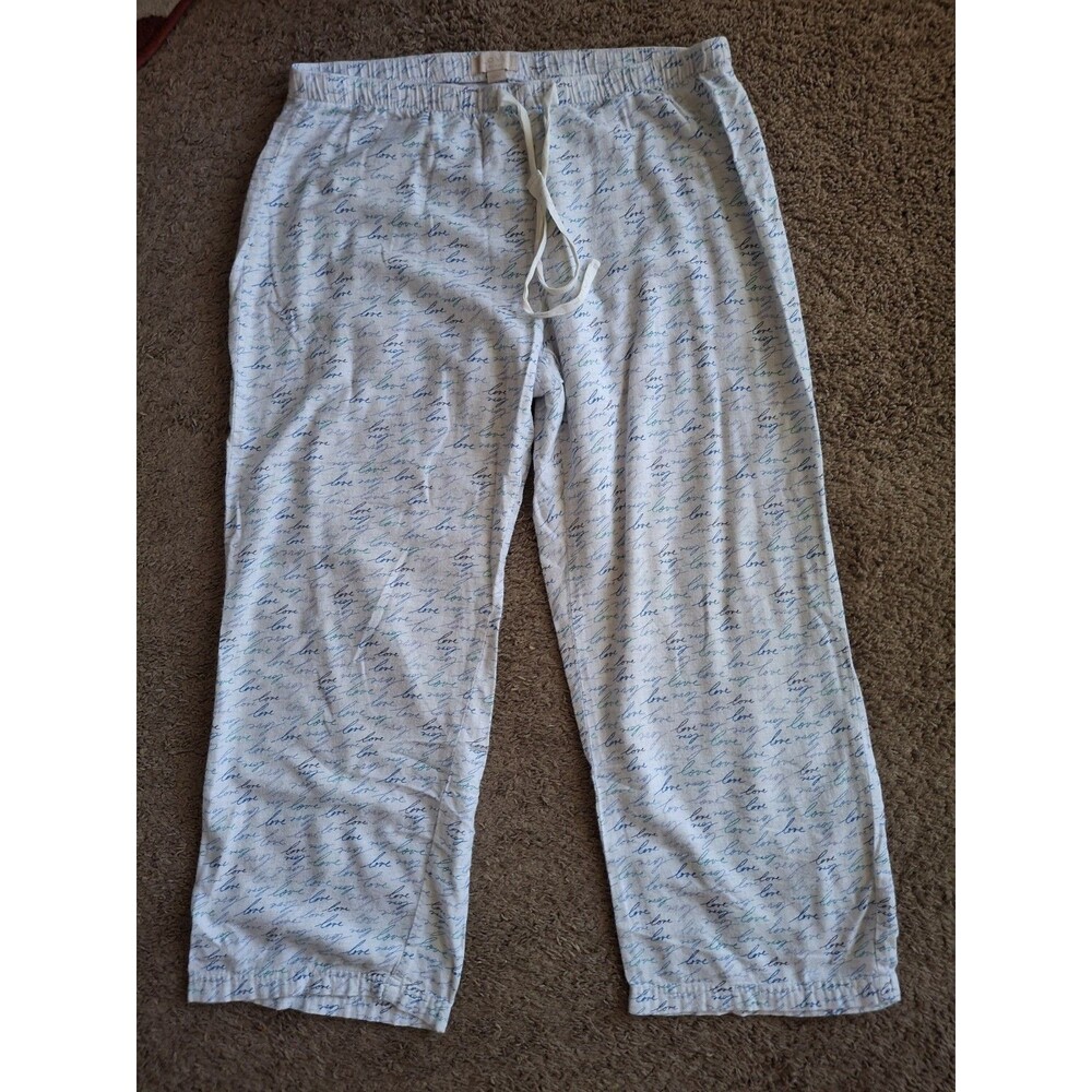 Love By Gap Sleepwear Lounge Pants Large Blue All Over Love Print Cotton Viscose - Picture 1 of 5